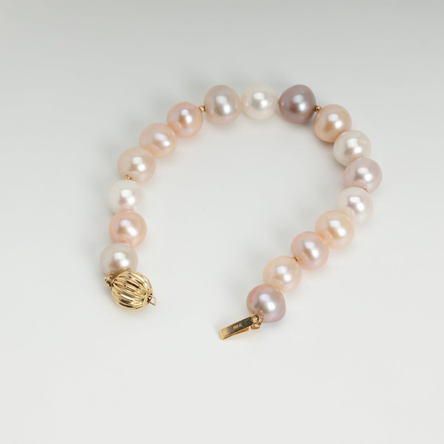 9.5-10mm Multi-Color Freshwater Pearl Bracelet with 14K Gold Knots & Clasp