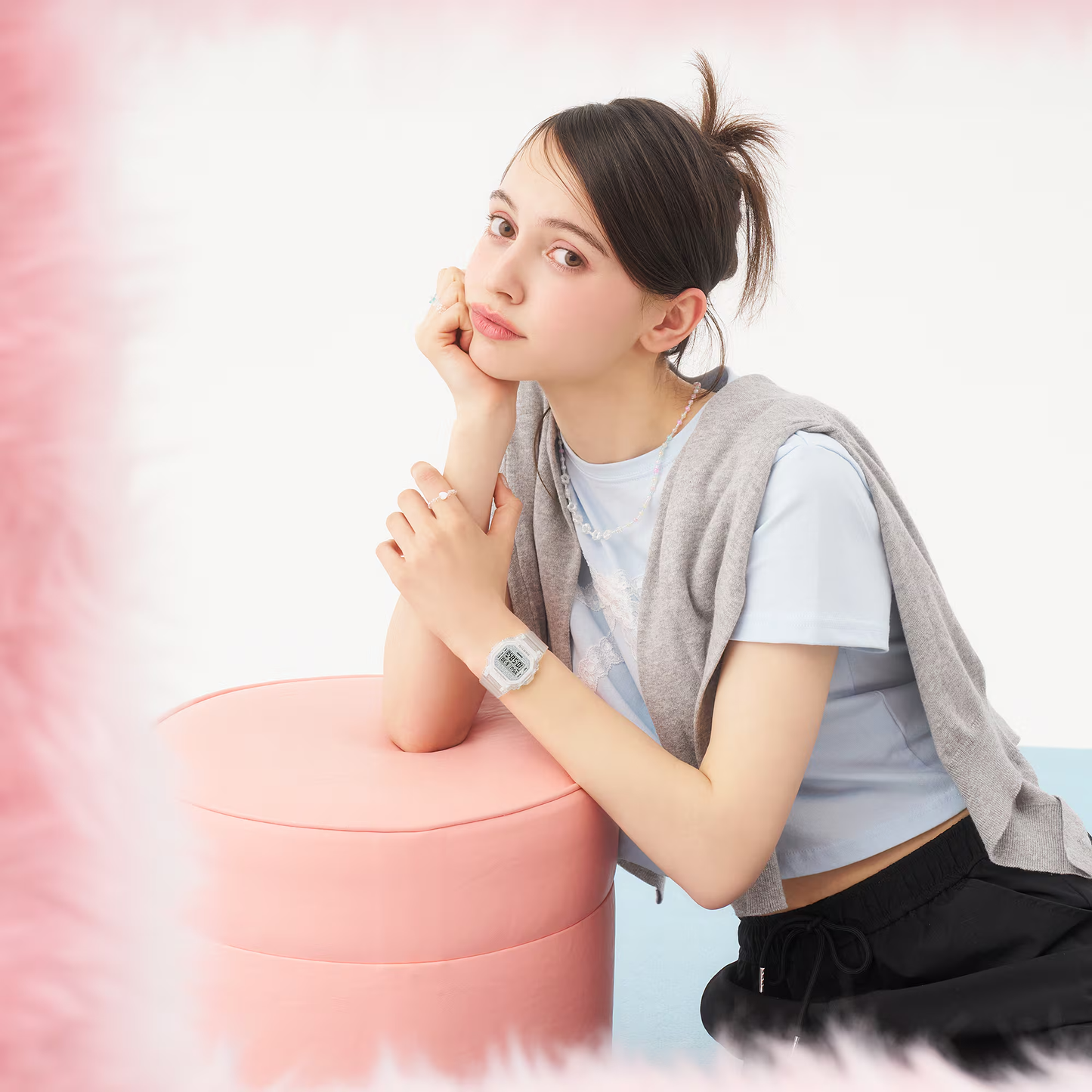Casio BABY-G BGD-565 Series BGD565GC-7 – translucent resin design with glitter dial, compact and lightweight, shock-resistant, 100m water resistance, and Super Illuminator LED.