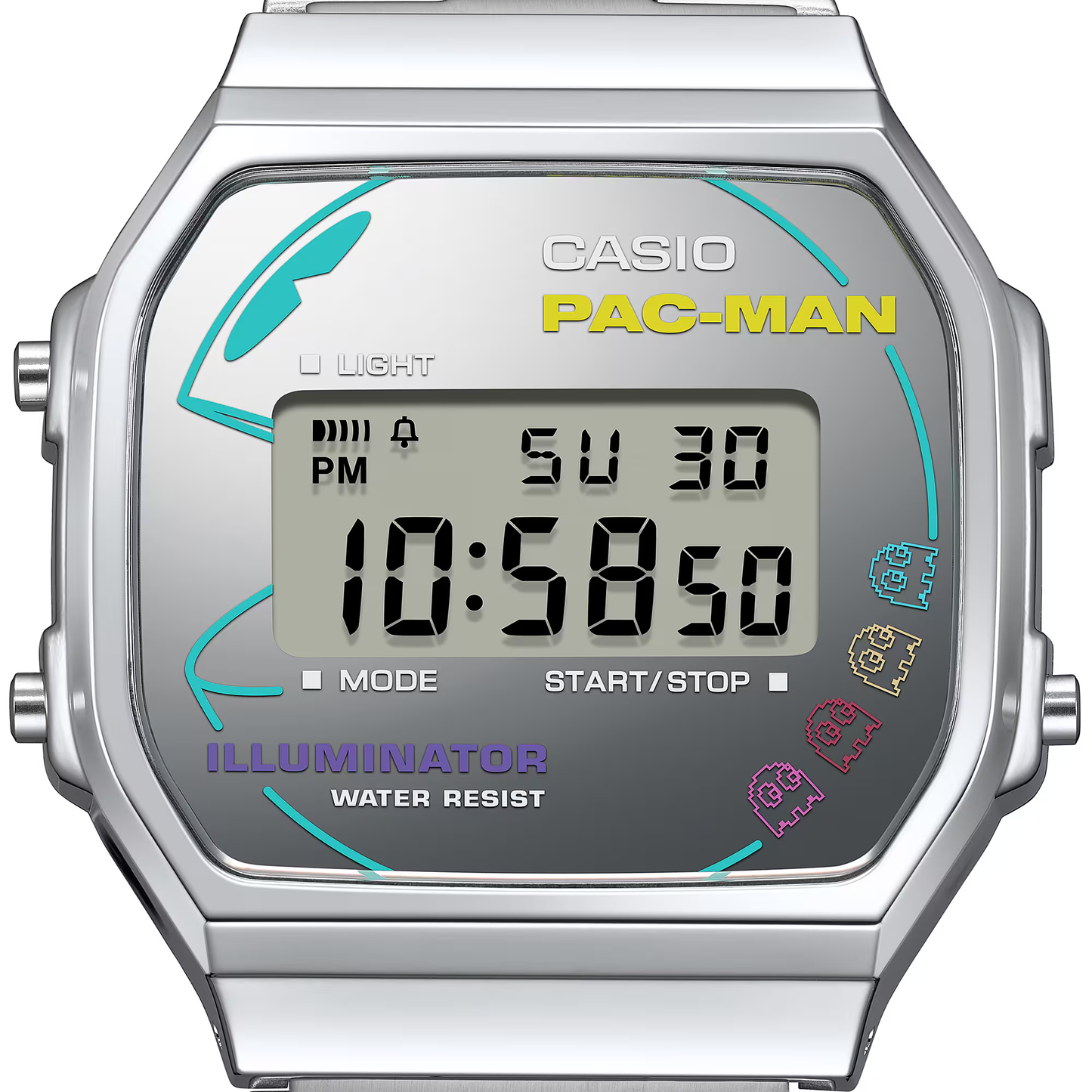 Casio Vintage PAC-MAN Collaboration A168WEPC-7A - 38.6mm Silver Stainless Steel Digital Watch, EL Backlight, PAC-MAN Graphics, Limited Edition