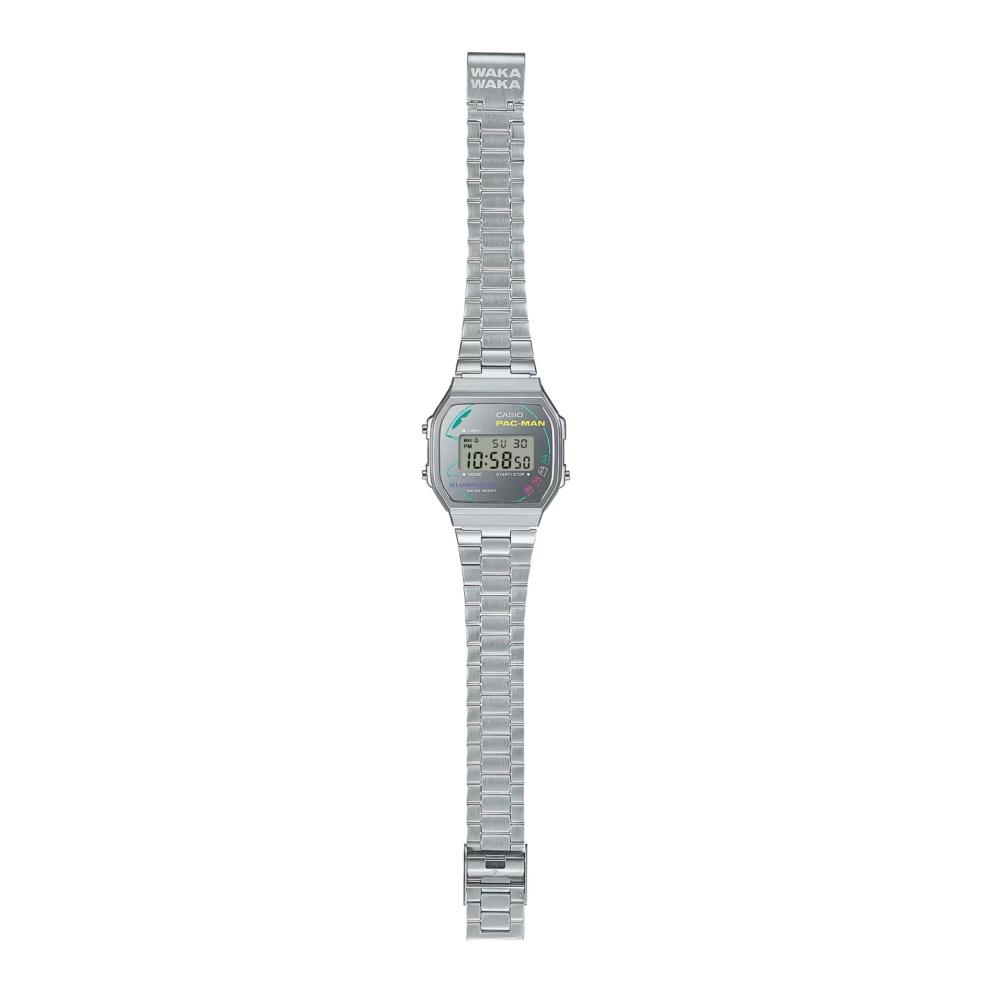 Casio Vintage PAC-MAN Collaboration A168WEPC-7A - 38.6mm Silver Stainless Steel Digital Watch, EL Backlight, PAC-MAN Graphics, Limited Edition