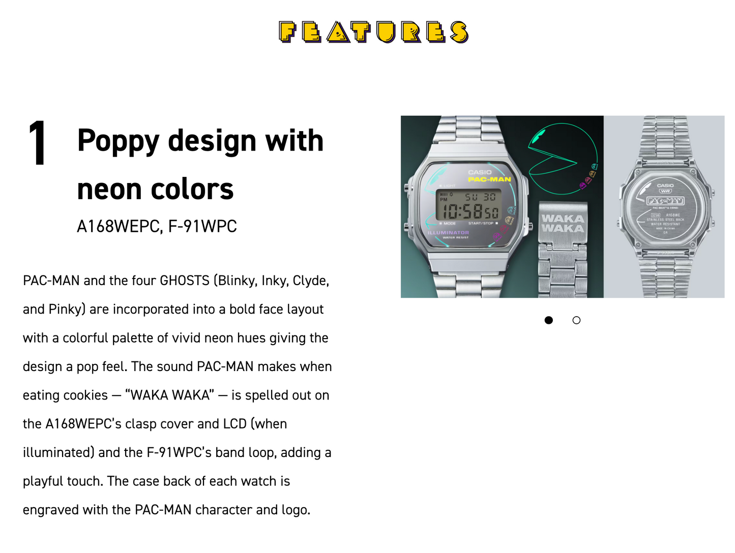 Casio Vintage PAC-MAN Collaboration A168WEPC-7A - 38.6mm Silver Stainless Steel Digital Watch, EL Backlight, PAC-MAN Graphics, Limited Edition