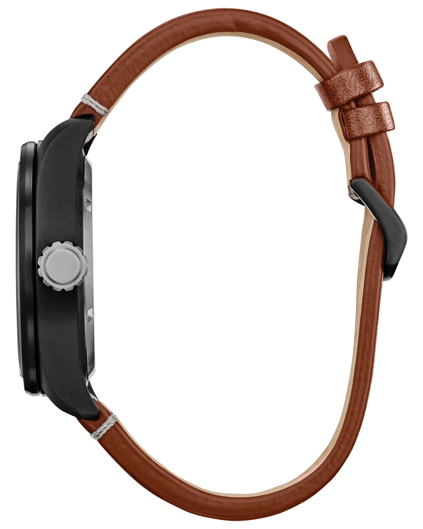 Citizen Star Wars Chewbacca watch (Model AW5008-06W). Features 43mm black ion-plated stainless steel case, black dial with Millennium Falcon motif at 12 o’clock, and red-white bandolier-inspired accents. Includes luminous hands, Eco-Drive J810 light-powered movement, brown leather strap, engraved Chewbacca case back with quote, spherical mineral crystal, and WR100 water resistance.