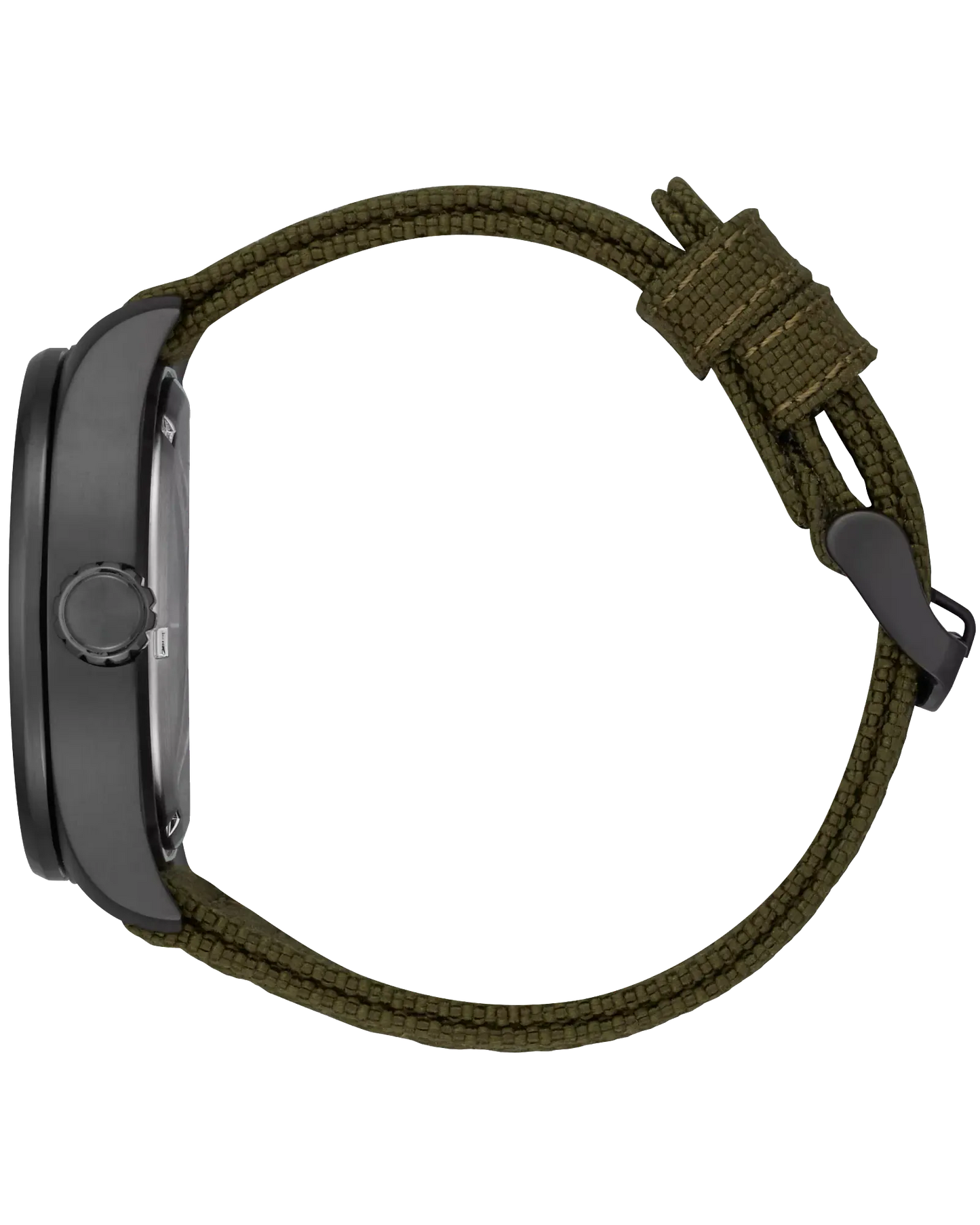 Smartwatch with a green woven strap on a white background