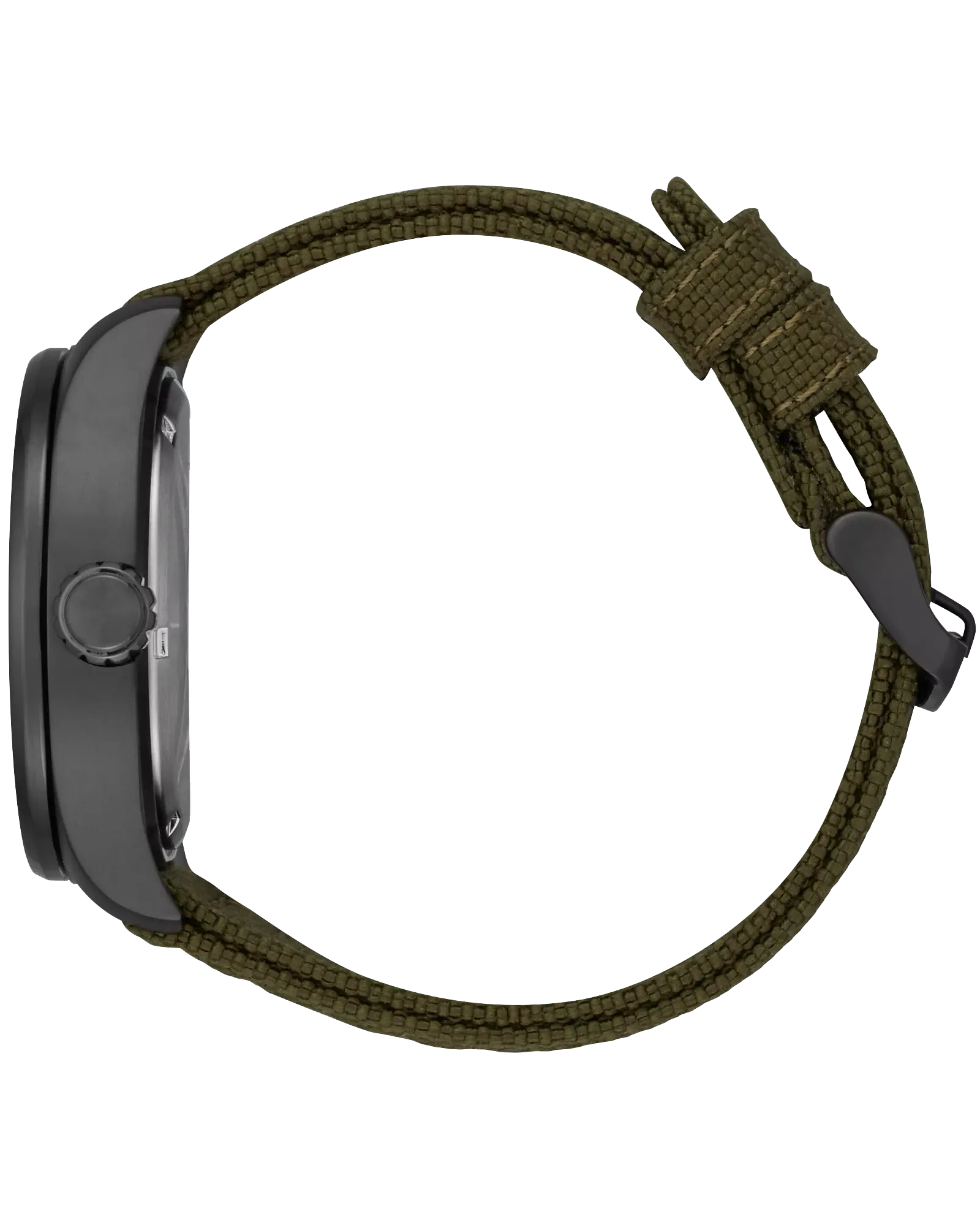 Smartwatch with a green woven strap on a white background