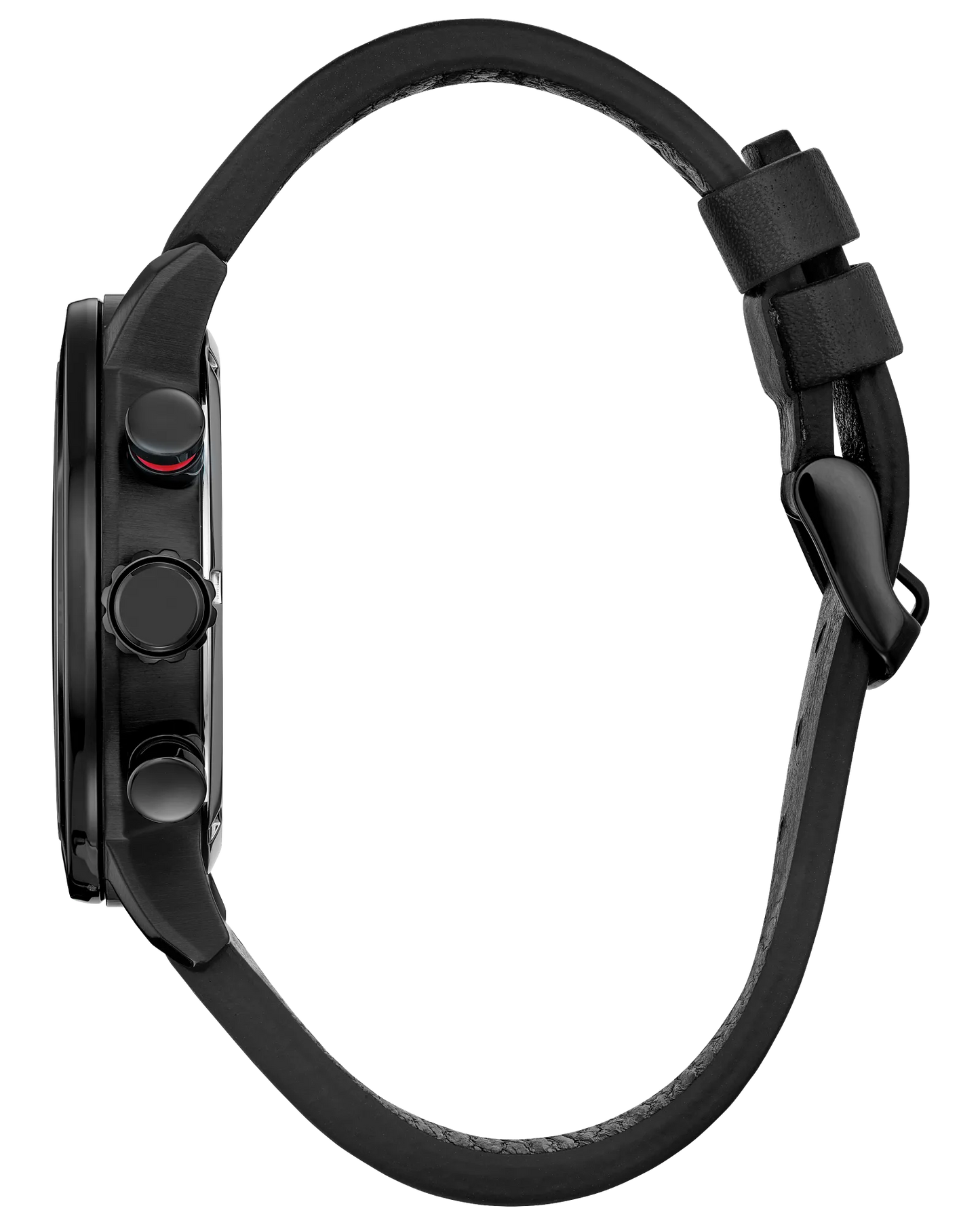 Black watch with a strap on a white background