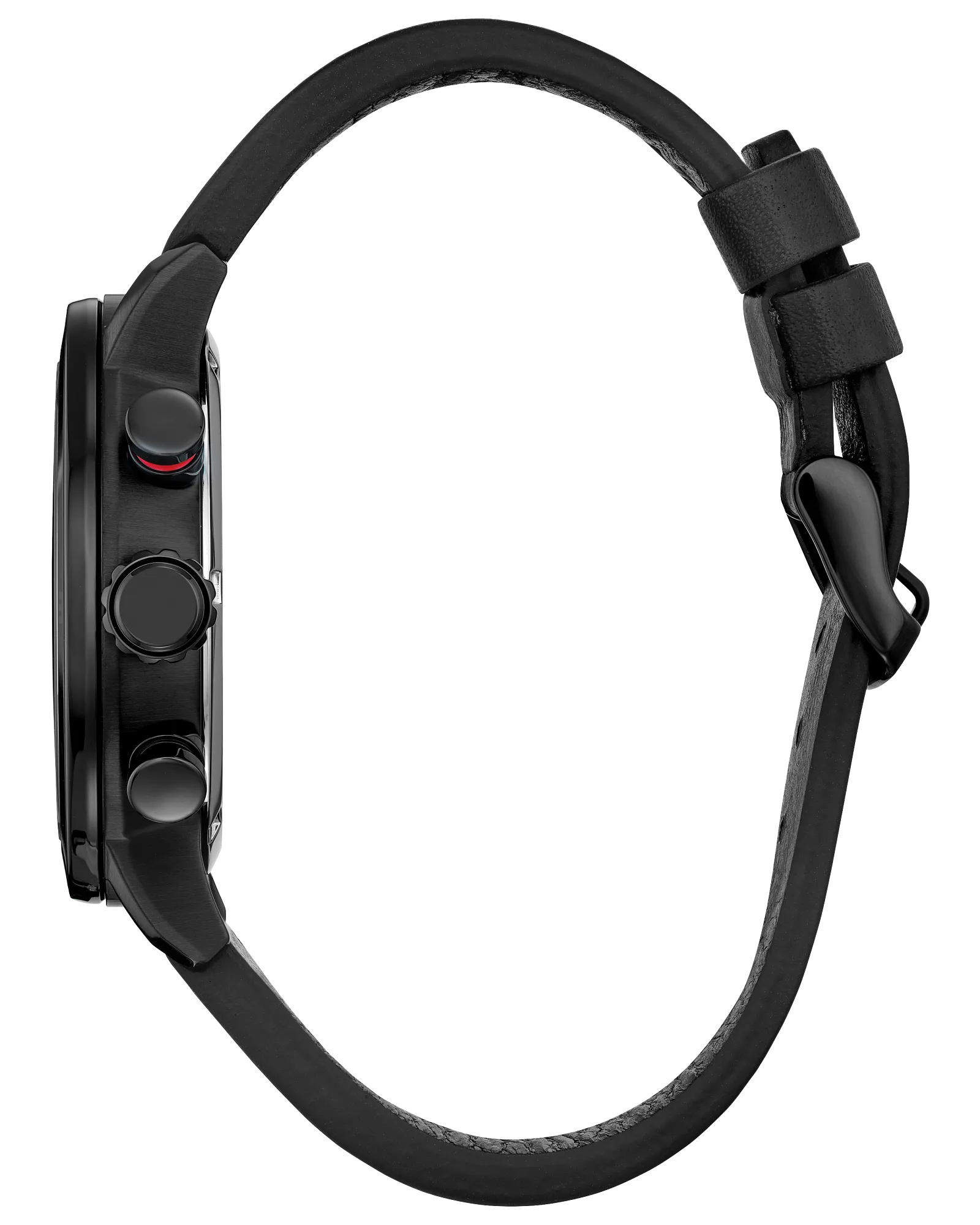 Black watch with a strap on a white background