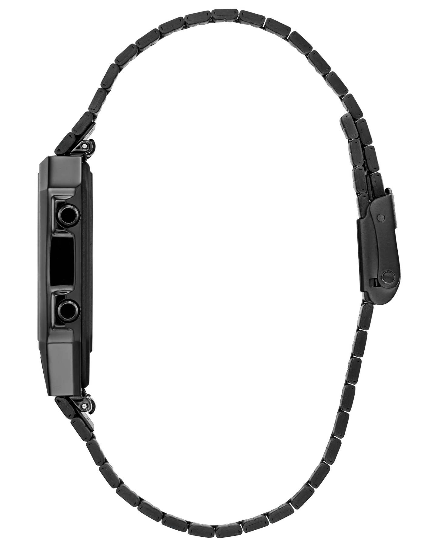Black electronic device with a flexible cable on a white background