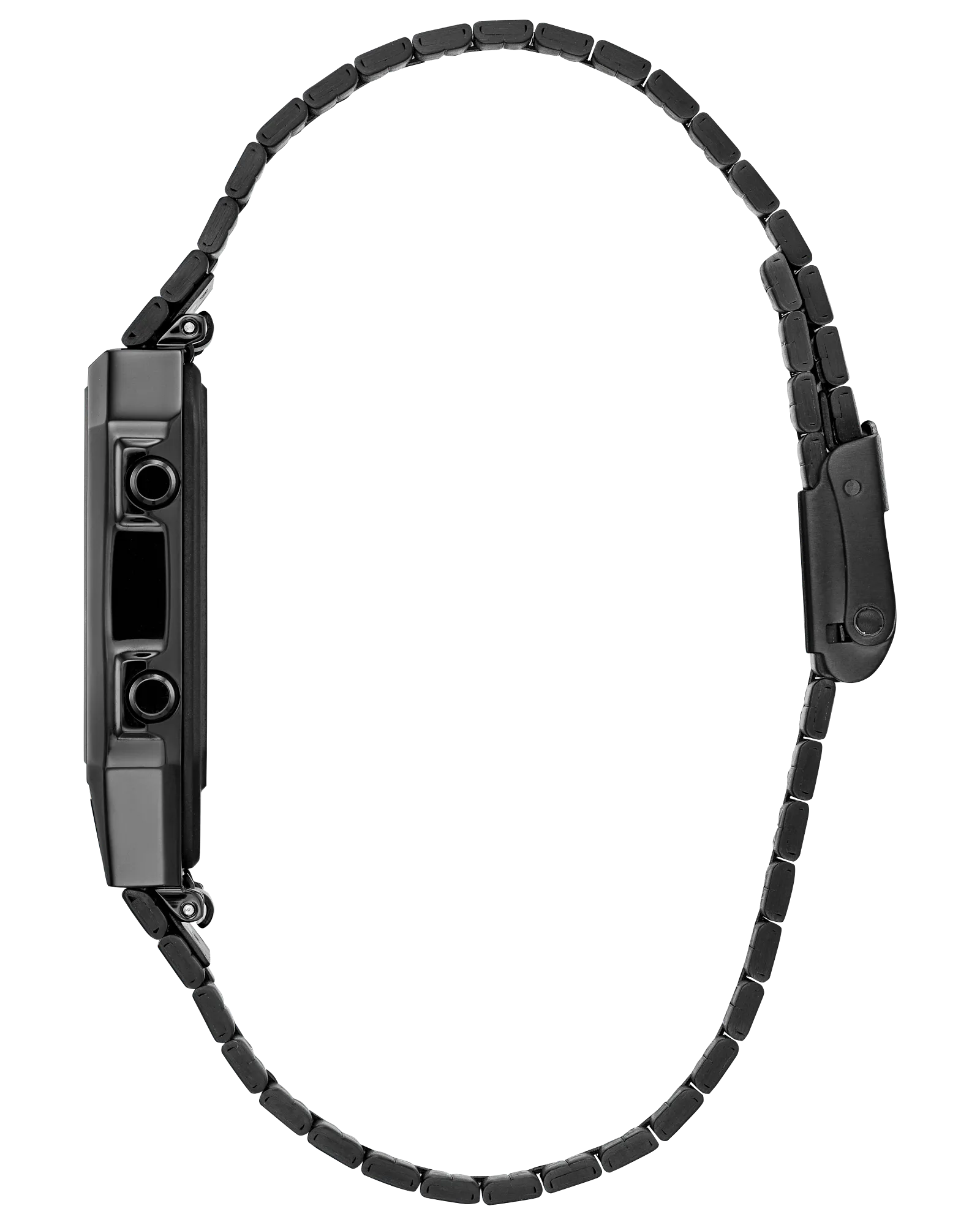 Black electronic device with a flexible cable on a white background
