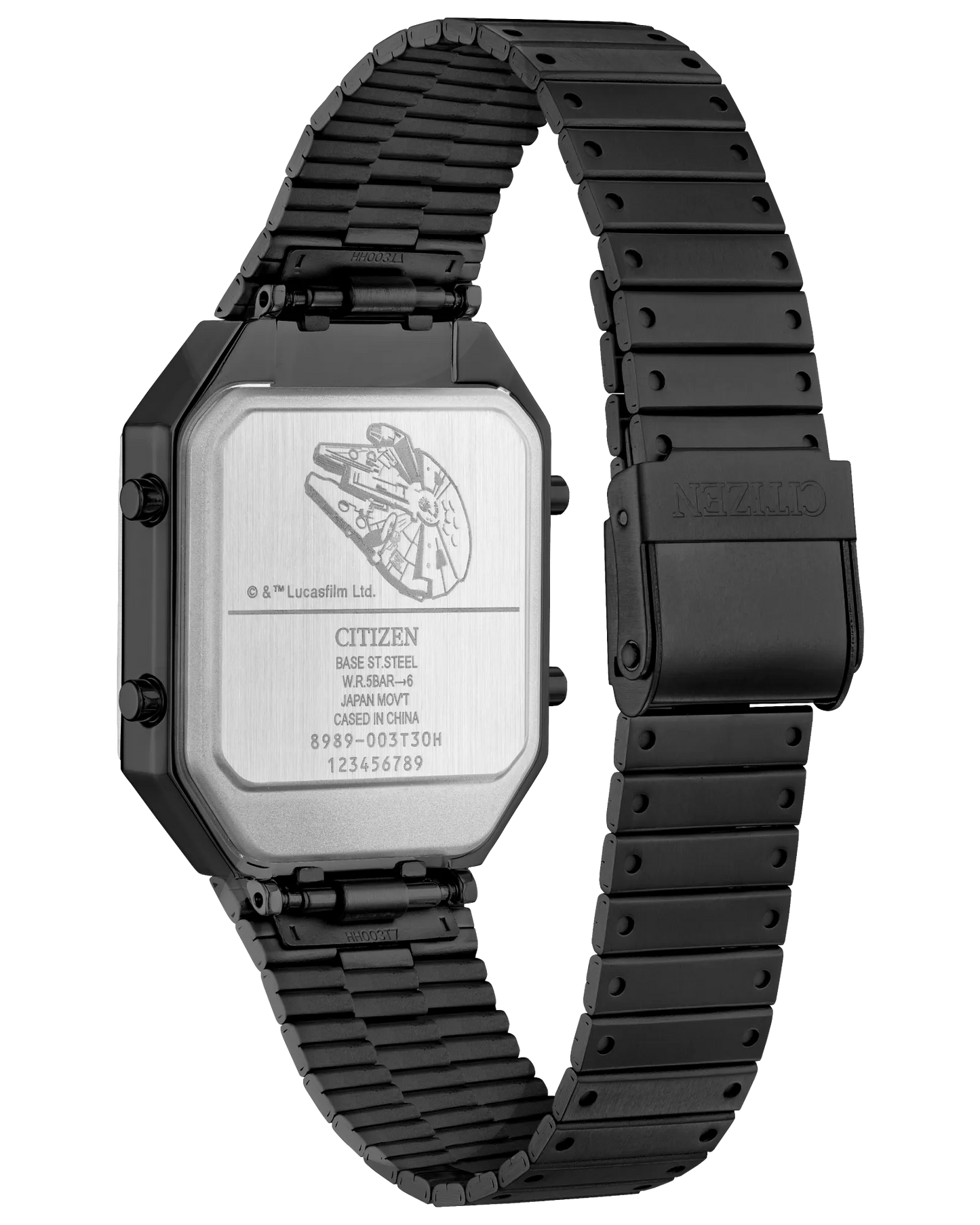 Black Citizen watch with metal band on a white background