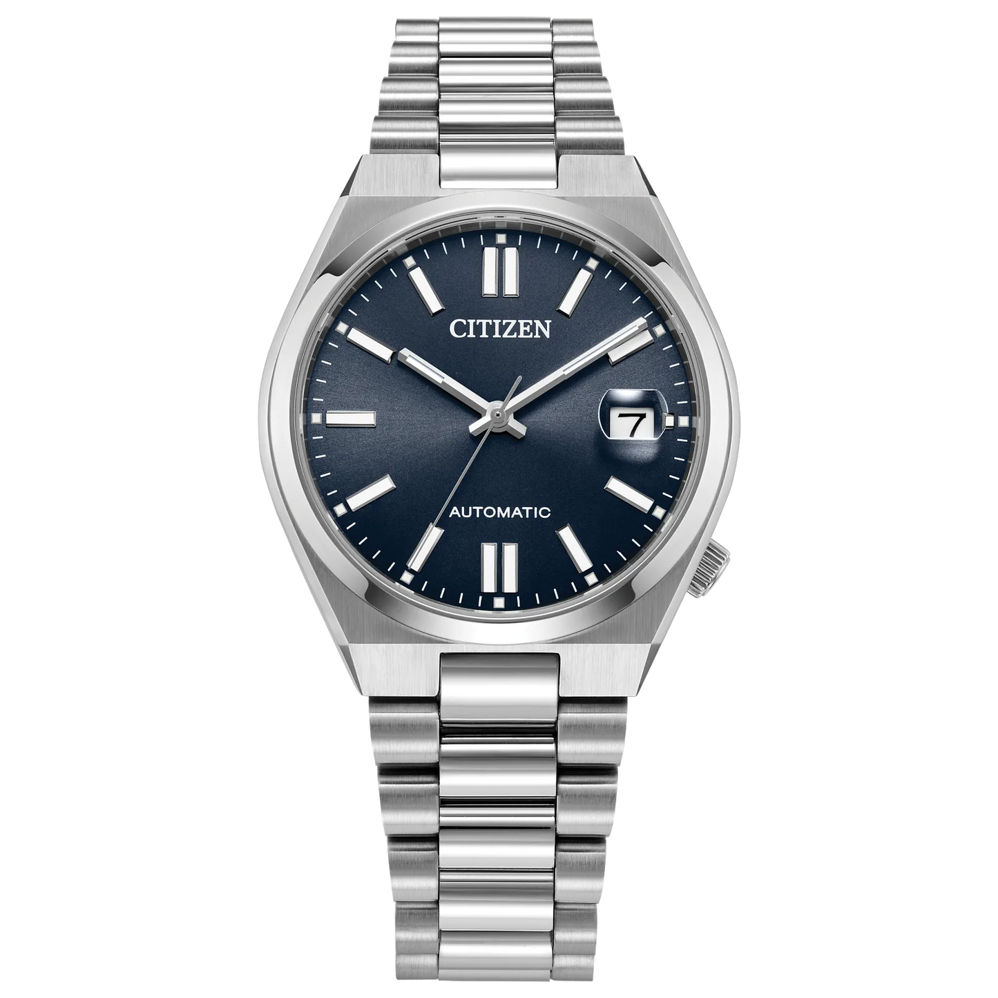 Citizen TSUYOSA NJ0200-50M – 37mm stainless steel case, sunray blue dial, automatic Caliber 8210 movement, sapphire crystal, stainless steel bracelet, and 50m water resistance.