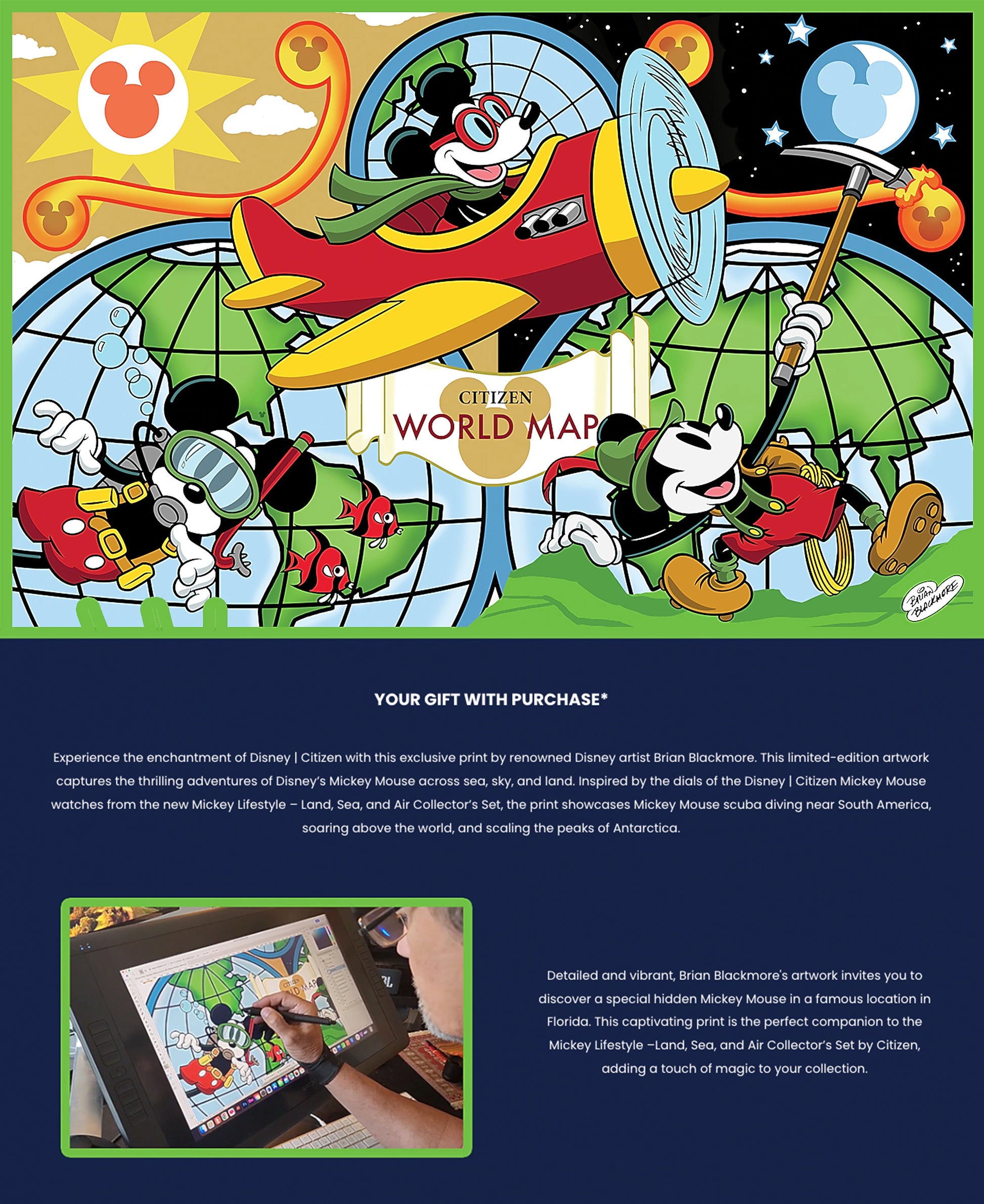 CITIZEN DISNEY HVC-LIFESTYLE Mickey Mouse World Adventure - Limited Edition 3-Watch Collector’s Set, Eco-Drive, Land, Sea & Air Designs