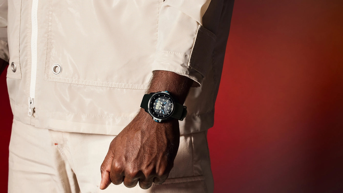 CITIZEN Star Wars Imperial Stormtrooper AW1659-00W – black ion-plated Eco-Drive watch with Stormtrooper helmet dial, white armor accents, black polyurethane strap, and WR100 water resistance.