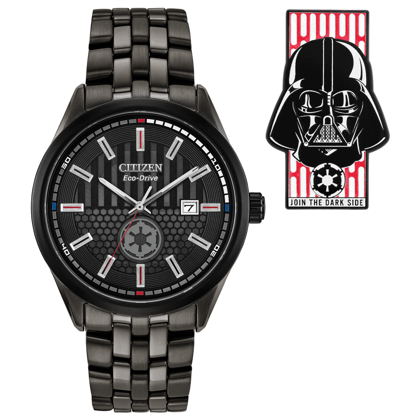 Citizen Darth Vader Returns BM7255-61W Limited Edition Watch – 41mm Black Ion-Plated Case, Eco-Drive, Star Wars Helmet-Inspired Dial, Imperial Symbol, Collectible Pin Included