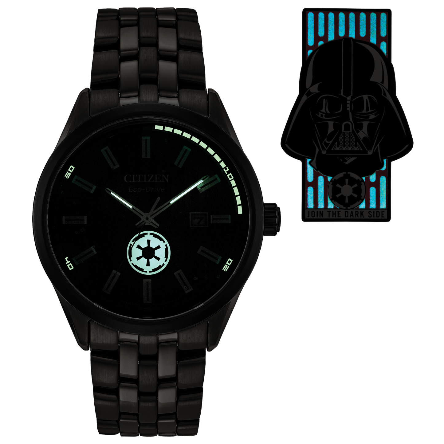 Citizen Darth Vader Returns BM7255-61W Limited Edition Watch – 41mm Black Ion-Plated Case, Eco-Drive, Star Wars Helmet-Inspired Dial, Imperial Symbol, Collectible Pin Included
