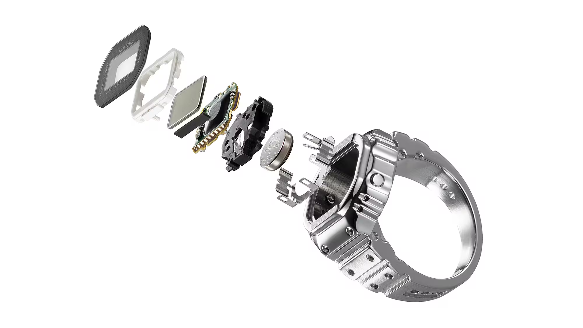 Mechanical watch components on a white background