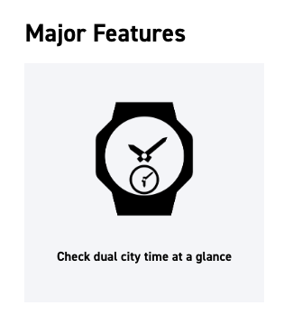 Black watch icon on a white background with text about dual city time checking.
