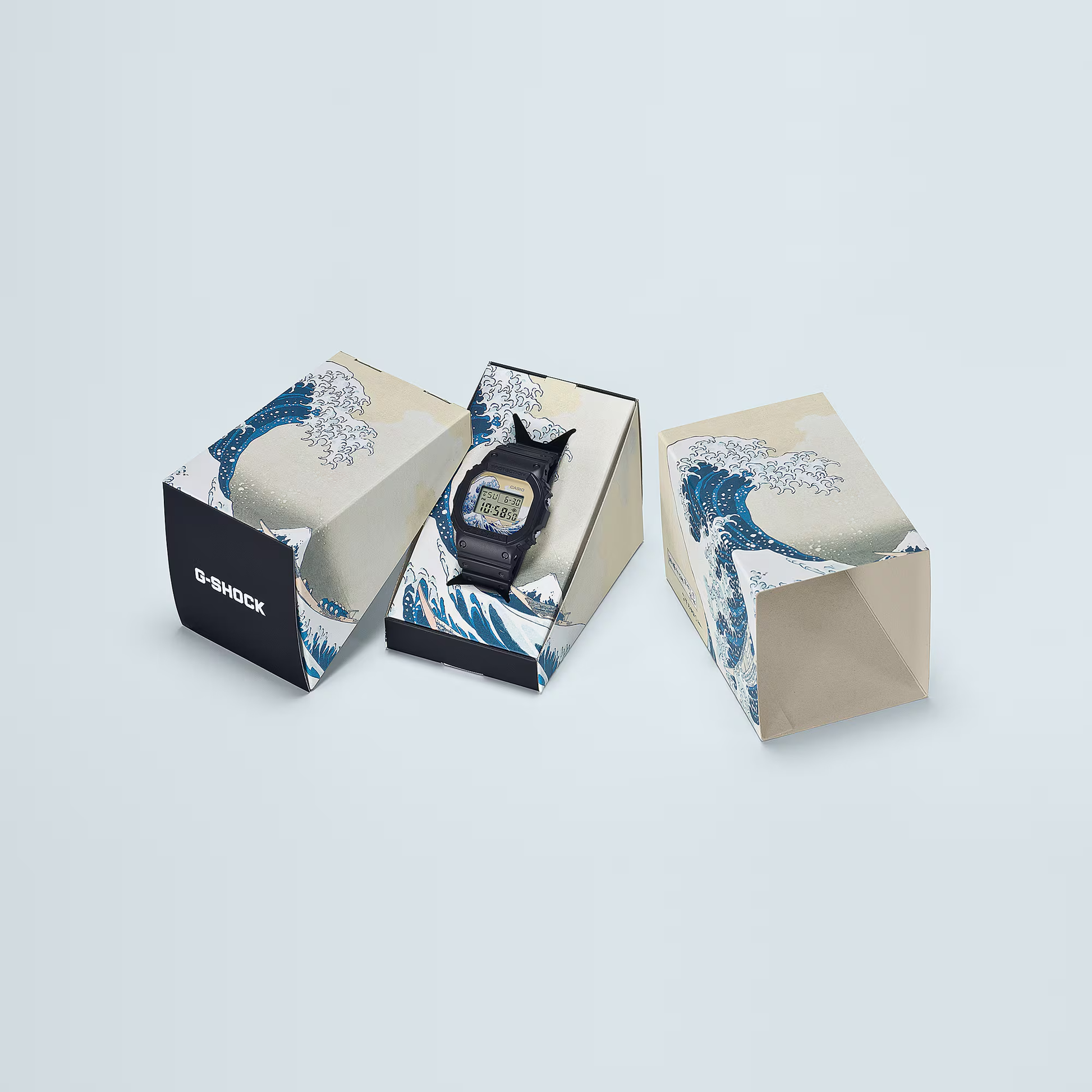 G-Shock watch in a decorative box on a light gray background