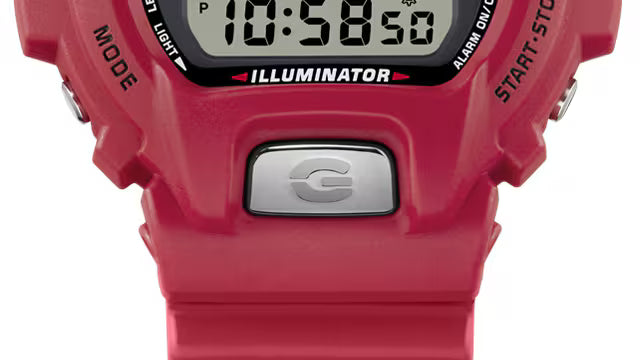 Red digital watch with a clear background