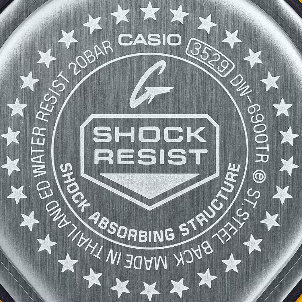 Casio watch caseback with 'Shock Resistant' and brand logo