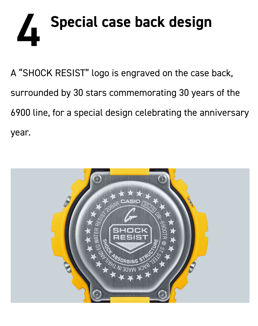 Special case back design with 'SHOCK RESIST' logo and star emblem on Casio watch.