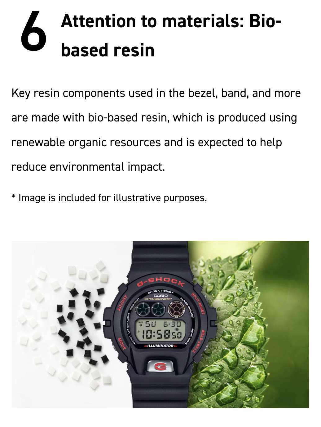 Digital watch with bio-based resin components on a white background