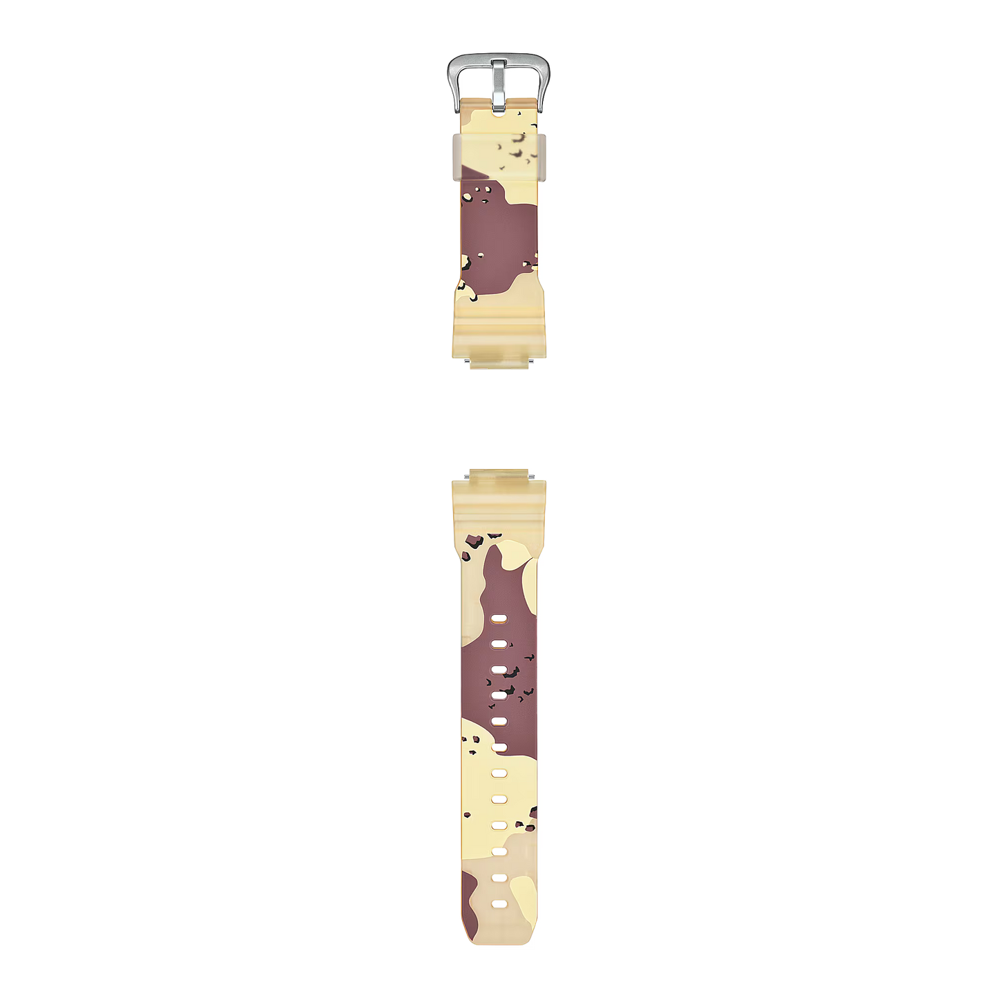 Camouflage-patterned skateboard deck on a white background