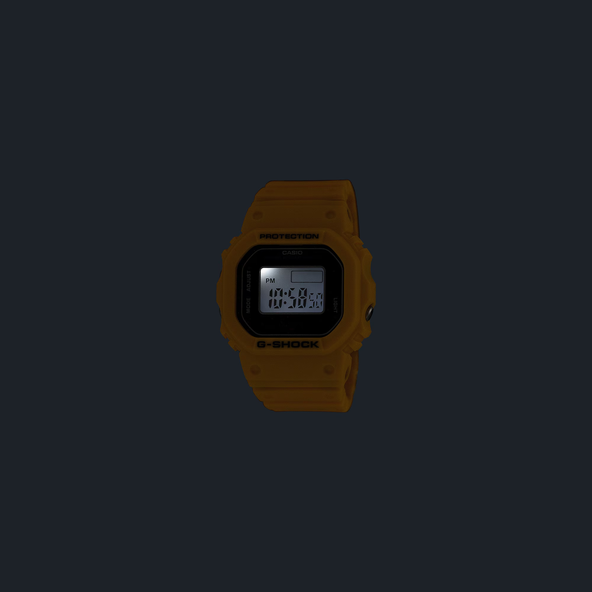 Yellow digital watch on a black background