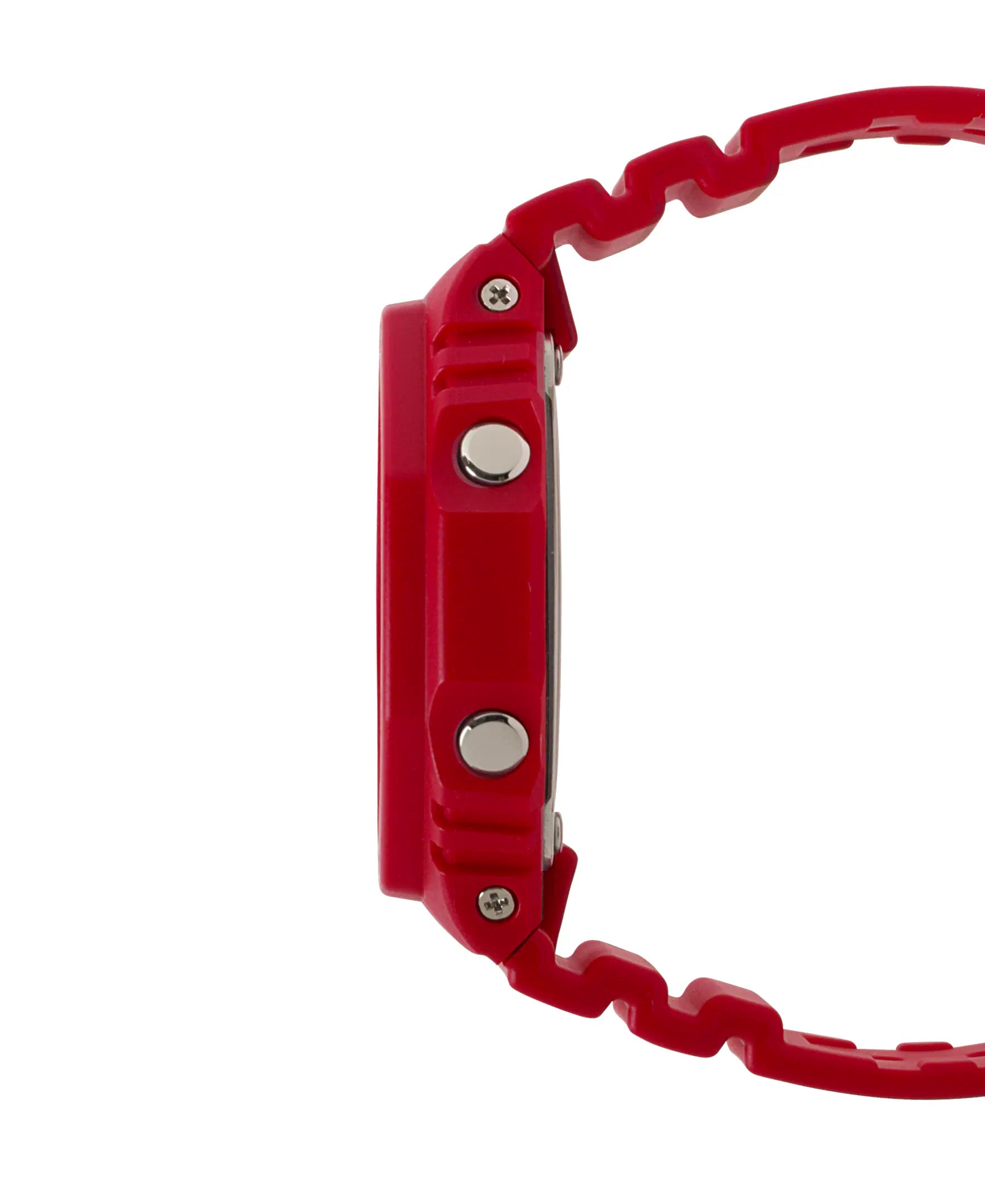Casio G-Shock GA2100-4A watch in bold red with carbon core guard structure, octagonal bezel, analog-digital display, and resin band