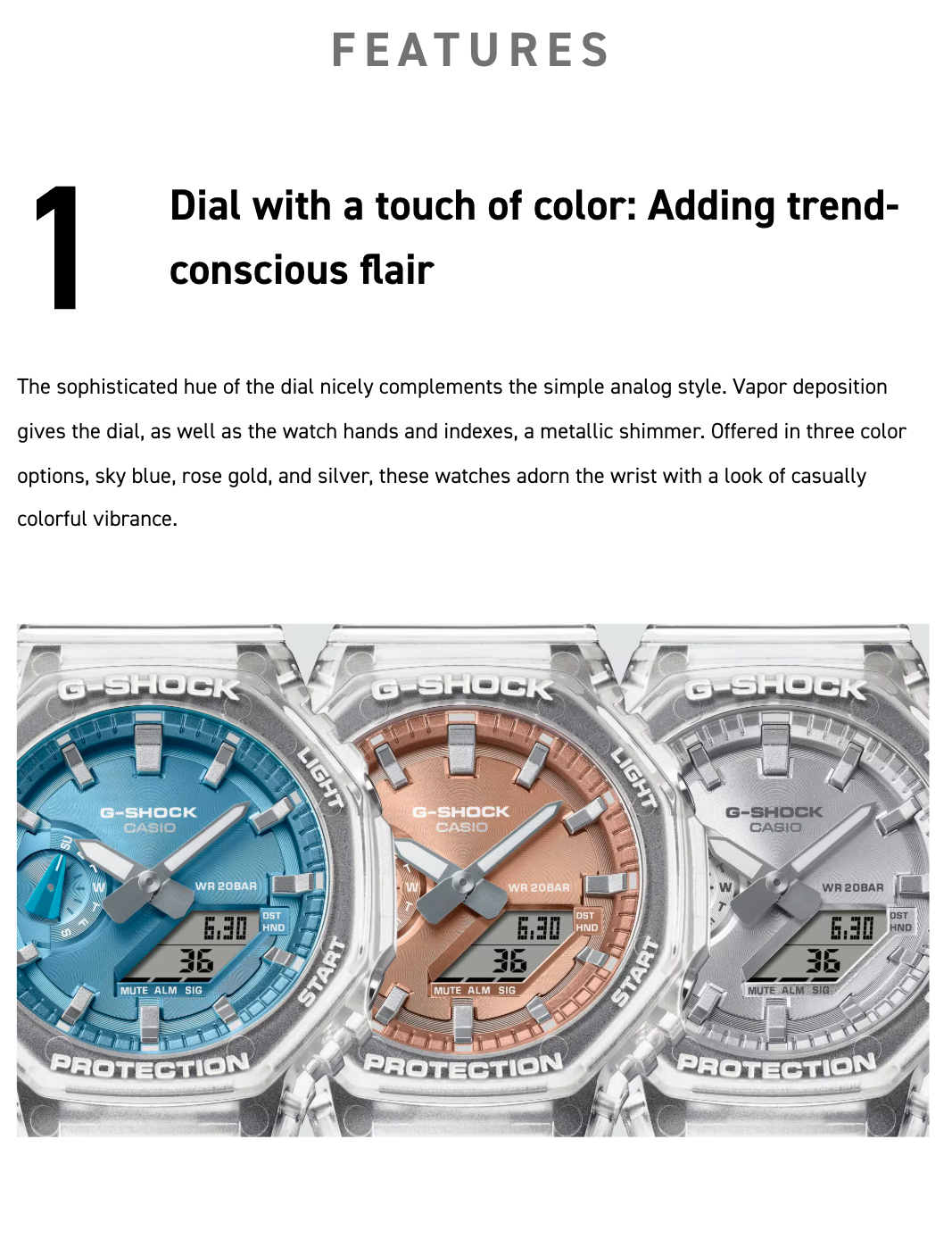 Casio G-Shock GA2100BM-7A2 watch with translucent resin case and band, metallic sky-blue dial, octagonal bezel, and Carbon Core Guard construction