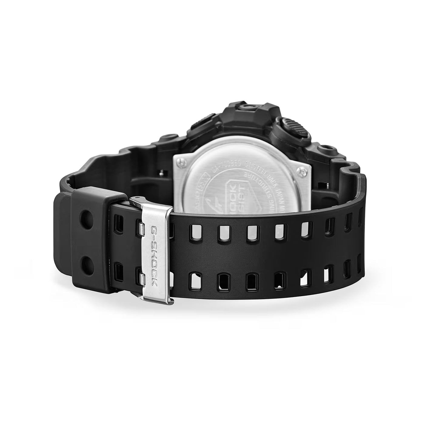 Black Casio G-Shock watch strap on a white background