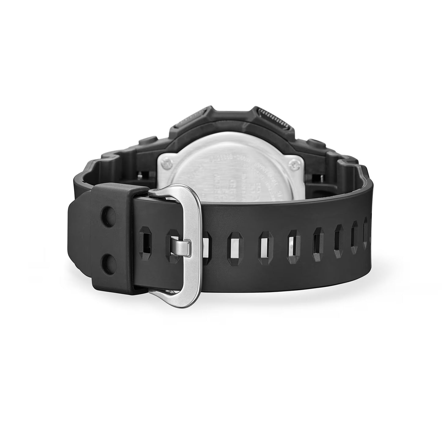 Black watch with a white face on a white background
