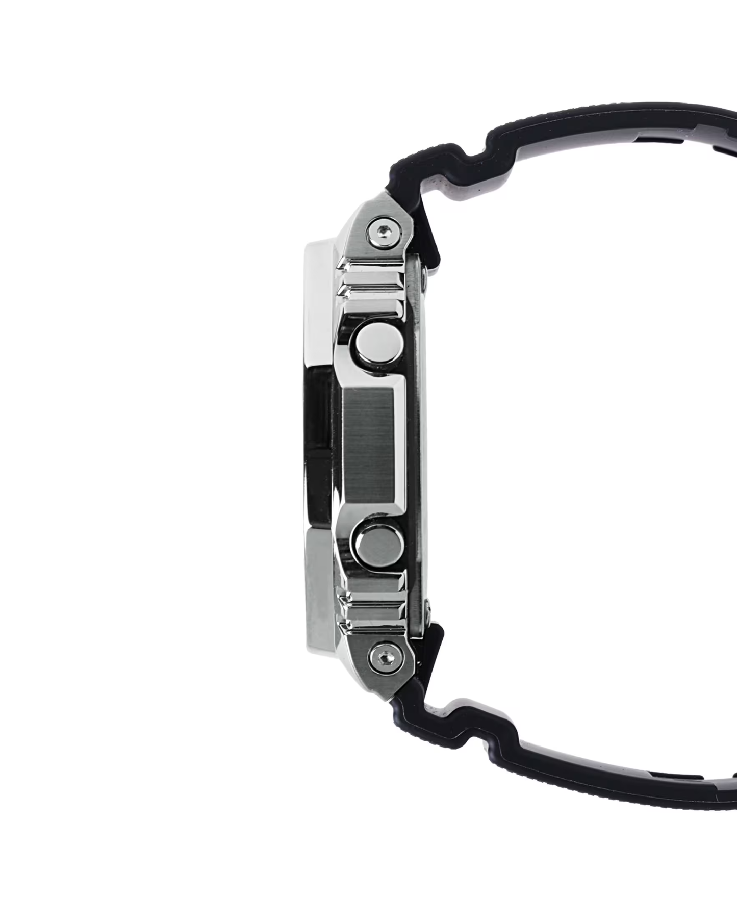 Close-up of a Casio G-Shock watch with a black strap on a white background