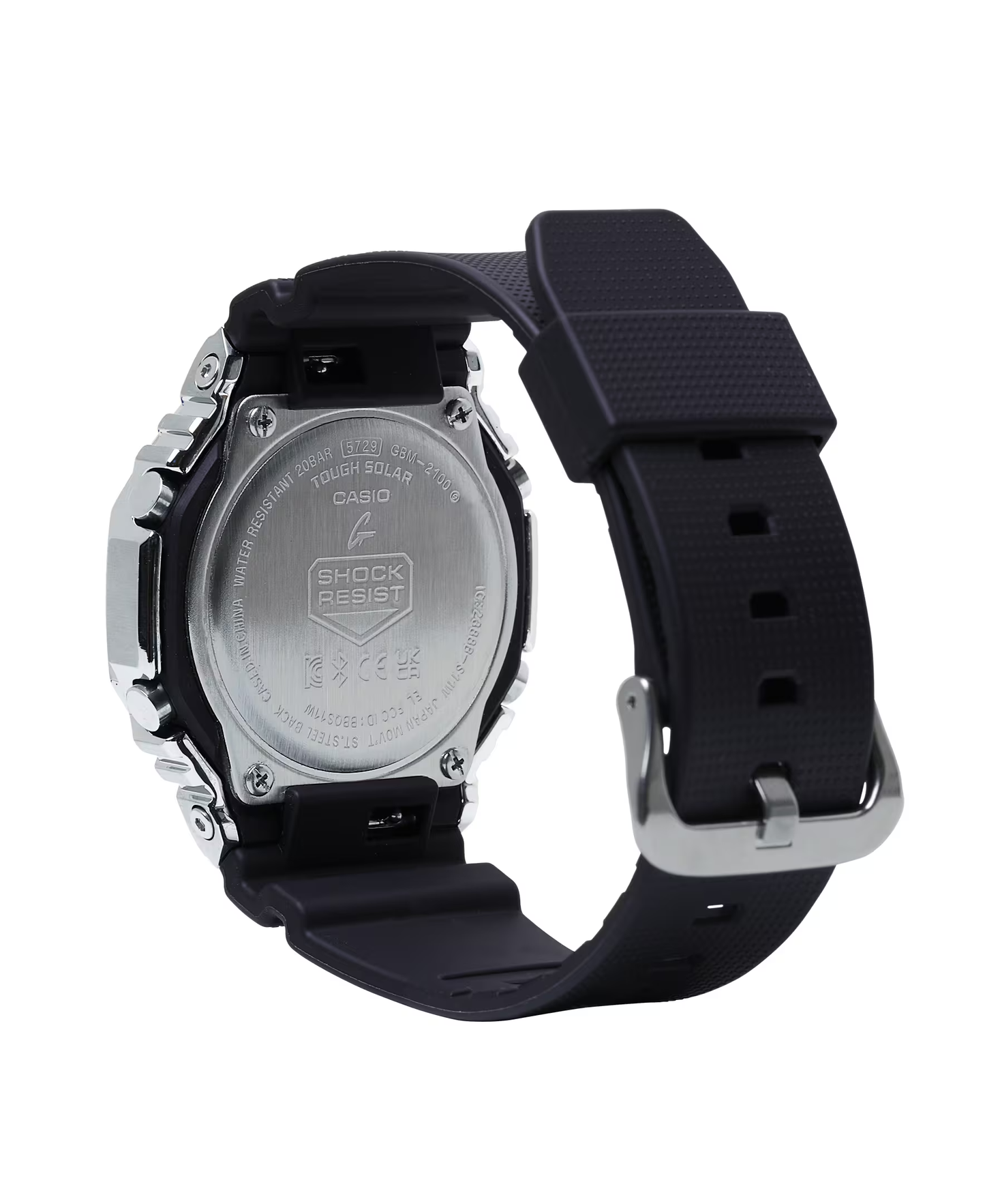 Black Casio watch with a detailed back view on a white background