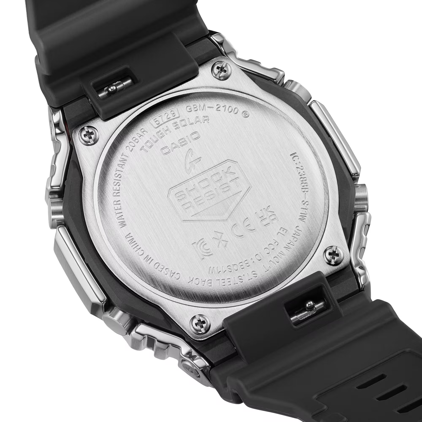 Back view of a Casio G-Shock watch with visible branding and model information.