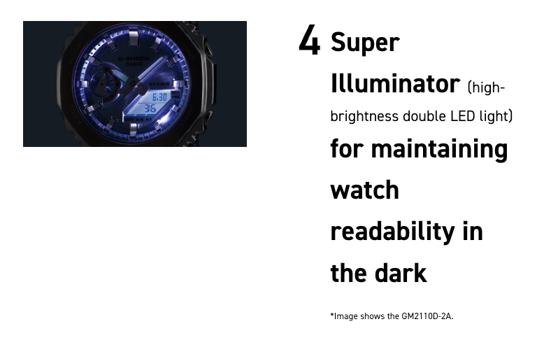 Casio G-STEEL GM2110D-2B, premium stainless-steel G-SHOCK with an octagonal bezel. Features a metallic navy-blue dial, shock resistance, 200m water resistance, dual LED Super Illuminator, and world time. Stylish and durable.