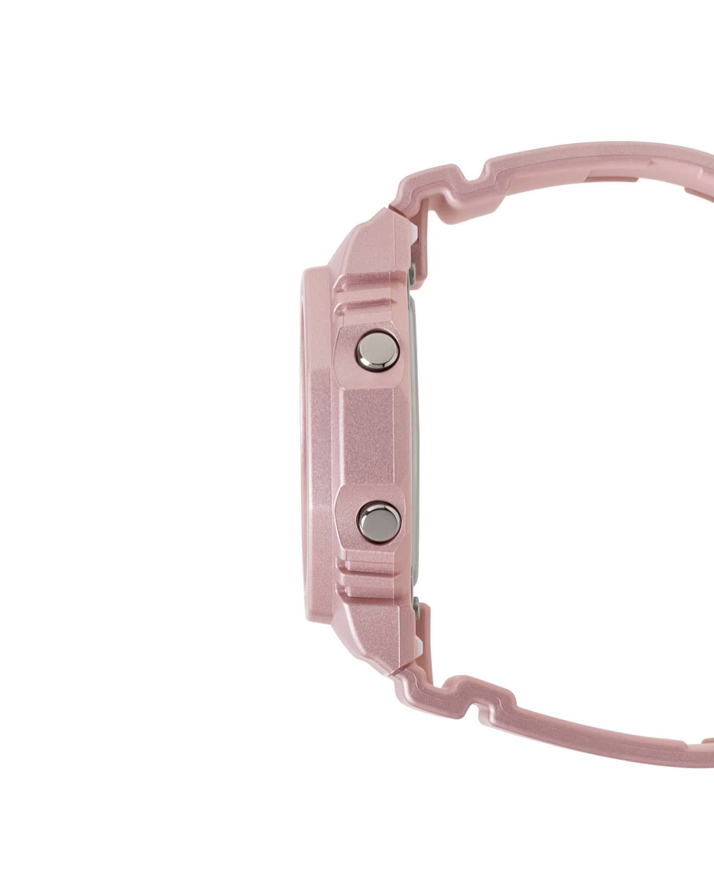 Close-up of a pink digital watch on a white background