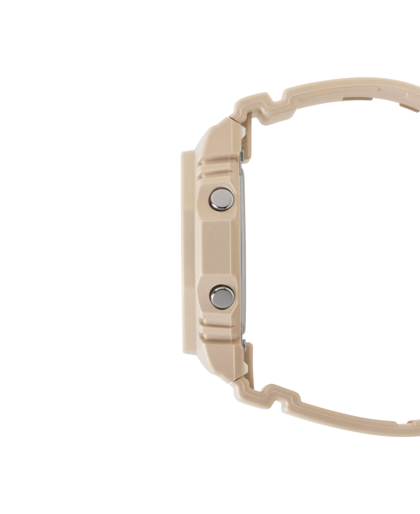 Beige digital watch on a white background