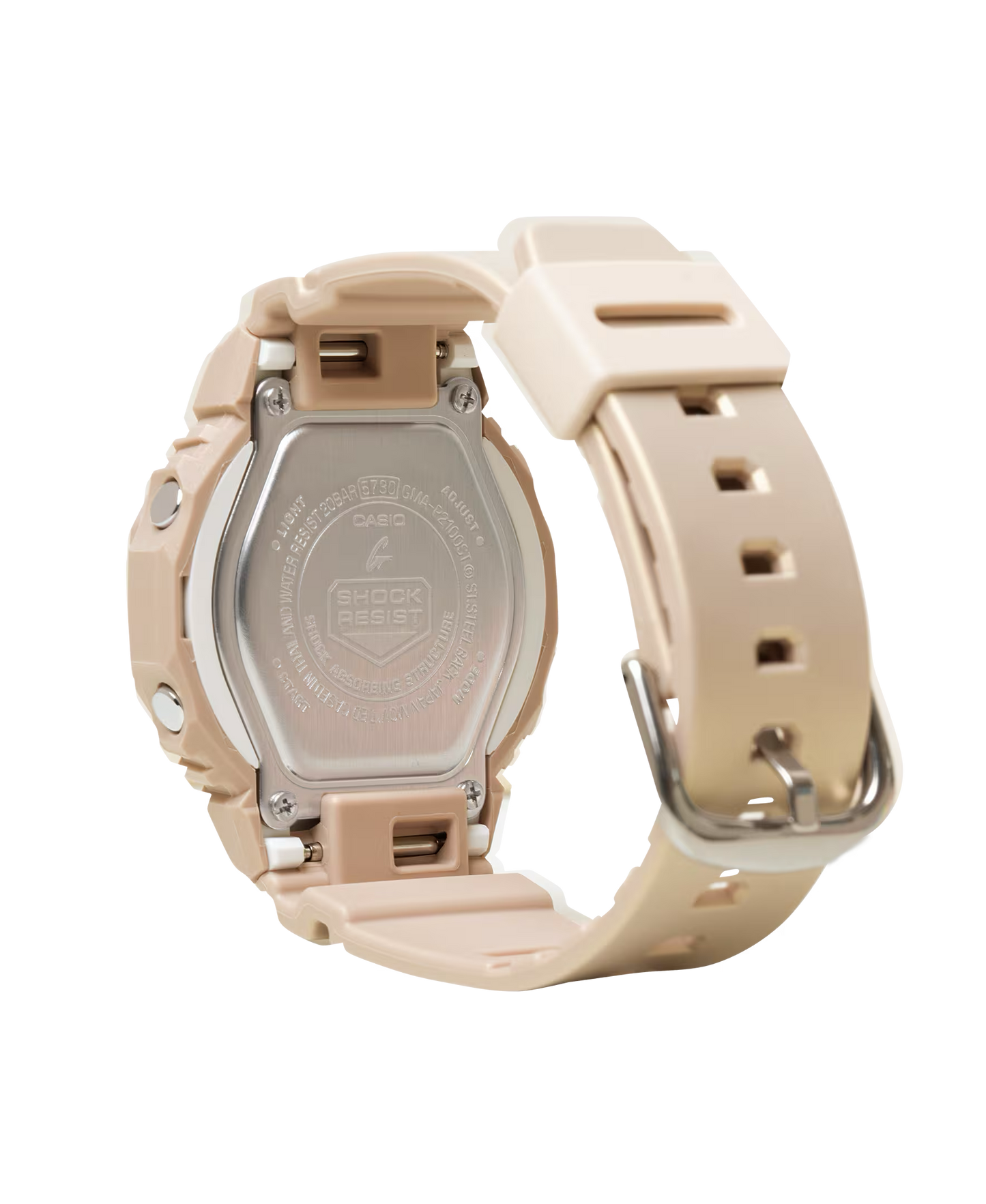 Beige Casio G-Shock watch on a white background