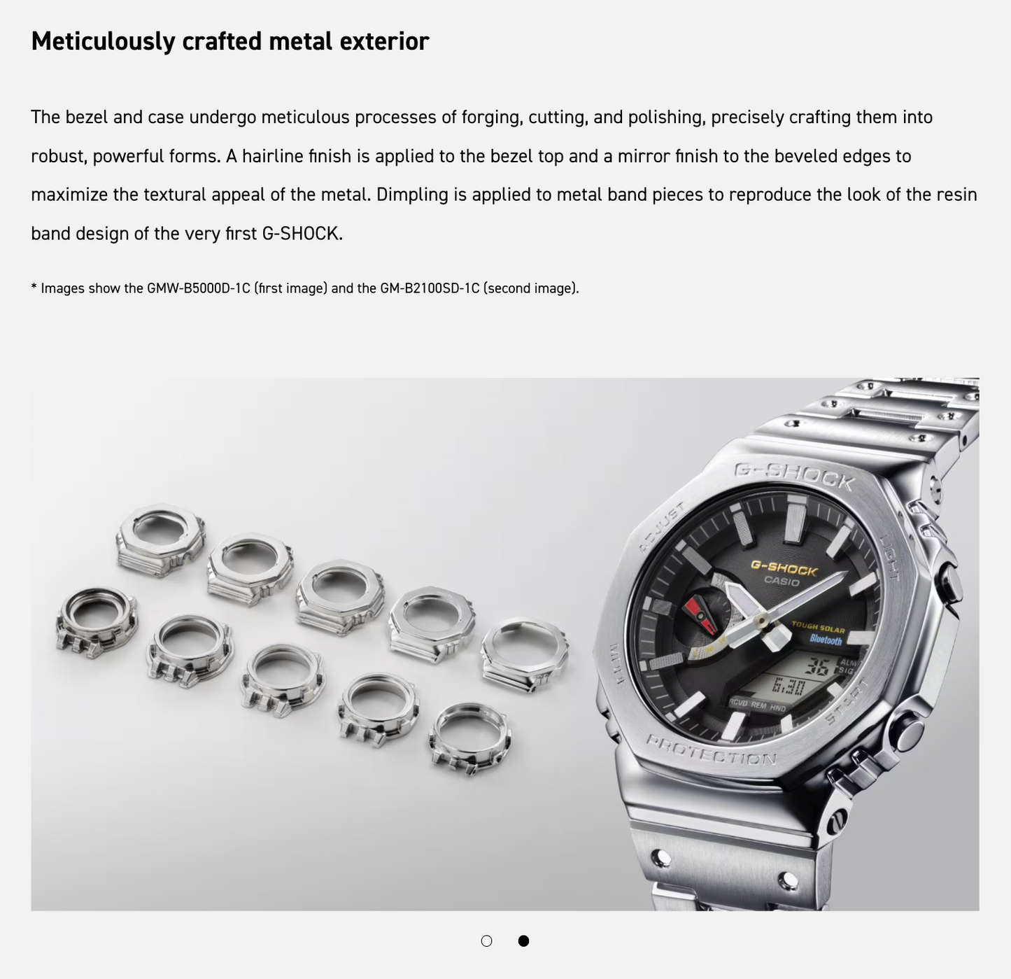 G-Shock watch with metal components on a light gray background