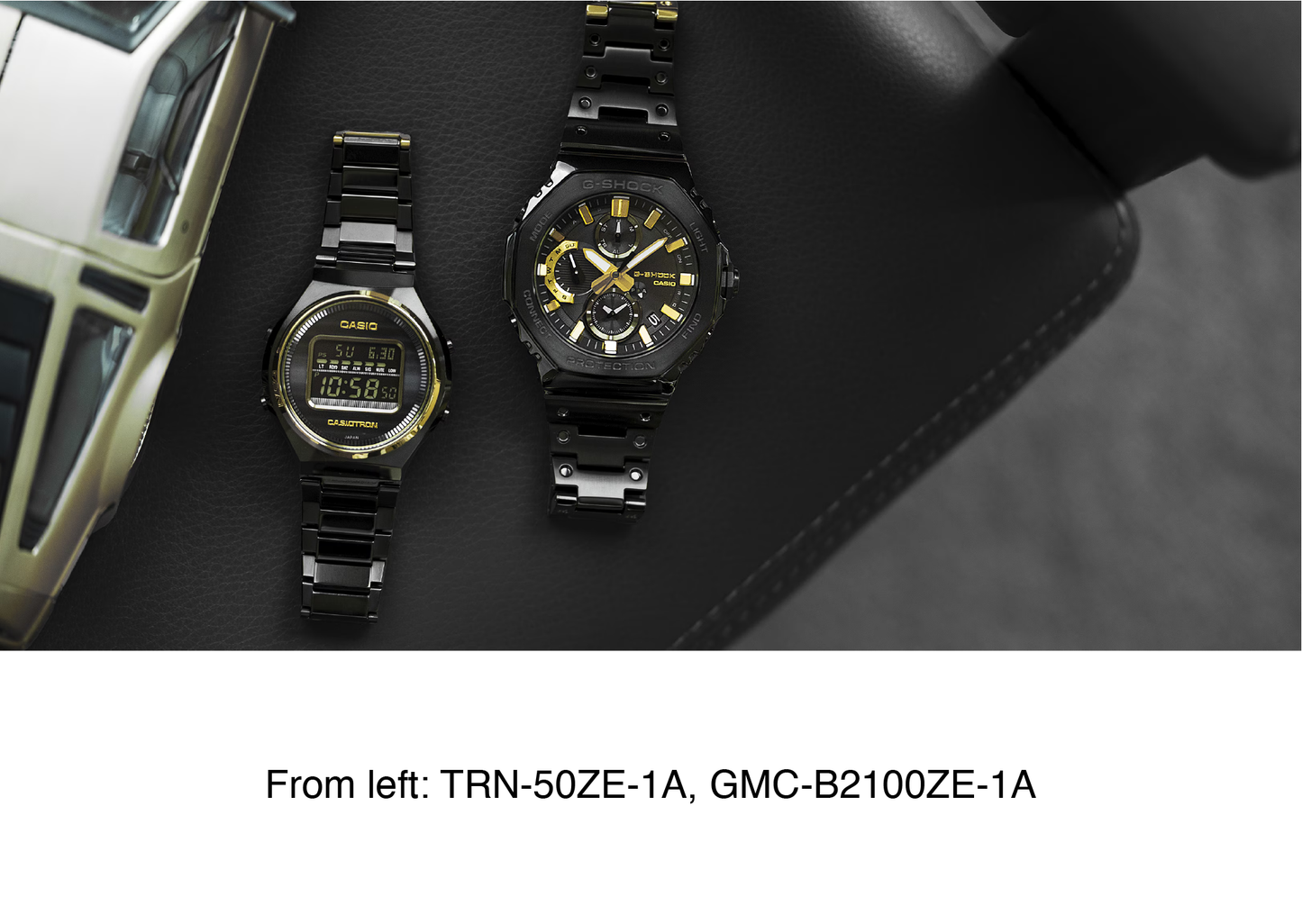 Casio G-SHOCK GMCB2100ZE1A 50th Anniversary full-metal black ion-plated watch with gold accent and binary code dial, limited edition released April 2025