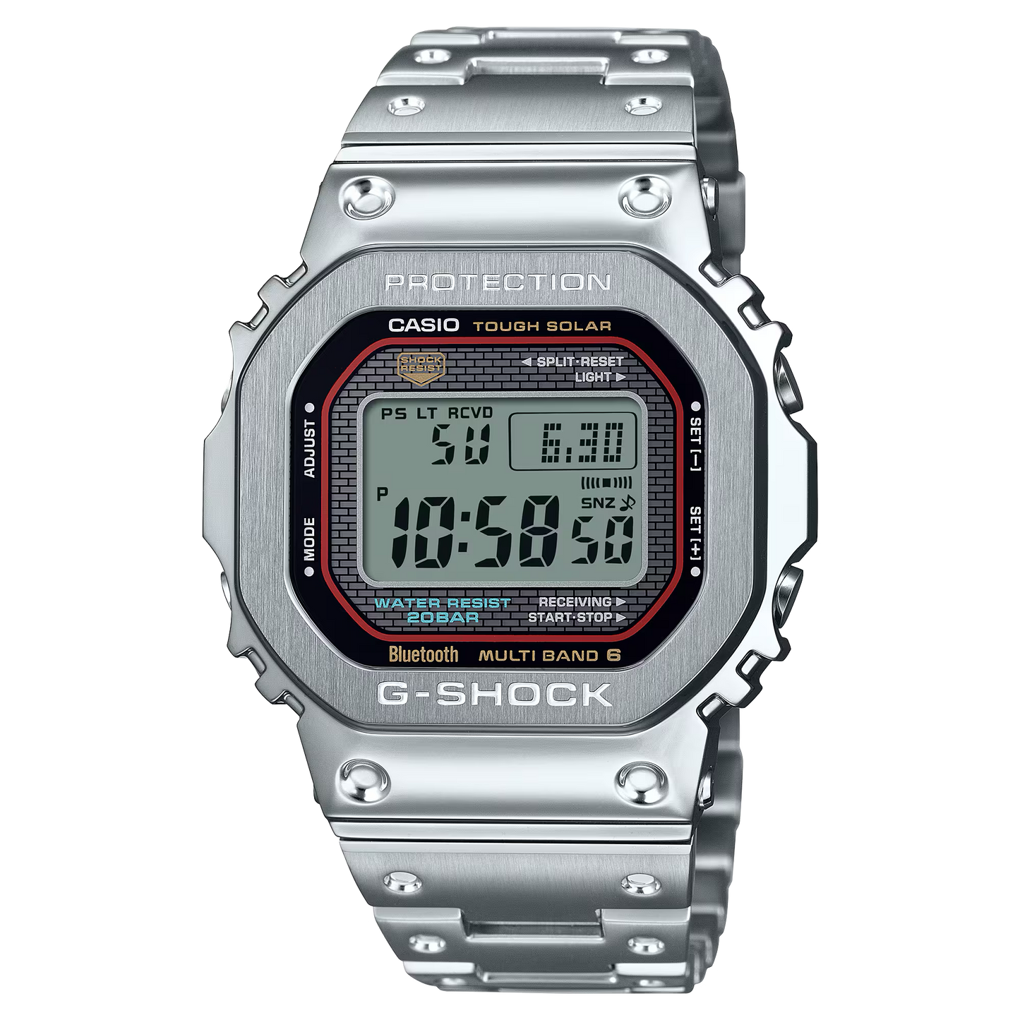 Casio G-SHOCK Full Metal GMWB5000D-1C – iconic DW5000C reimagined in stainless steel with Bluetooth, Tough Solar, 200m water resistance, and premium Japanese craftsmanship.