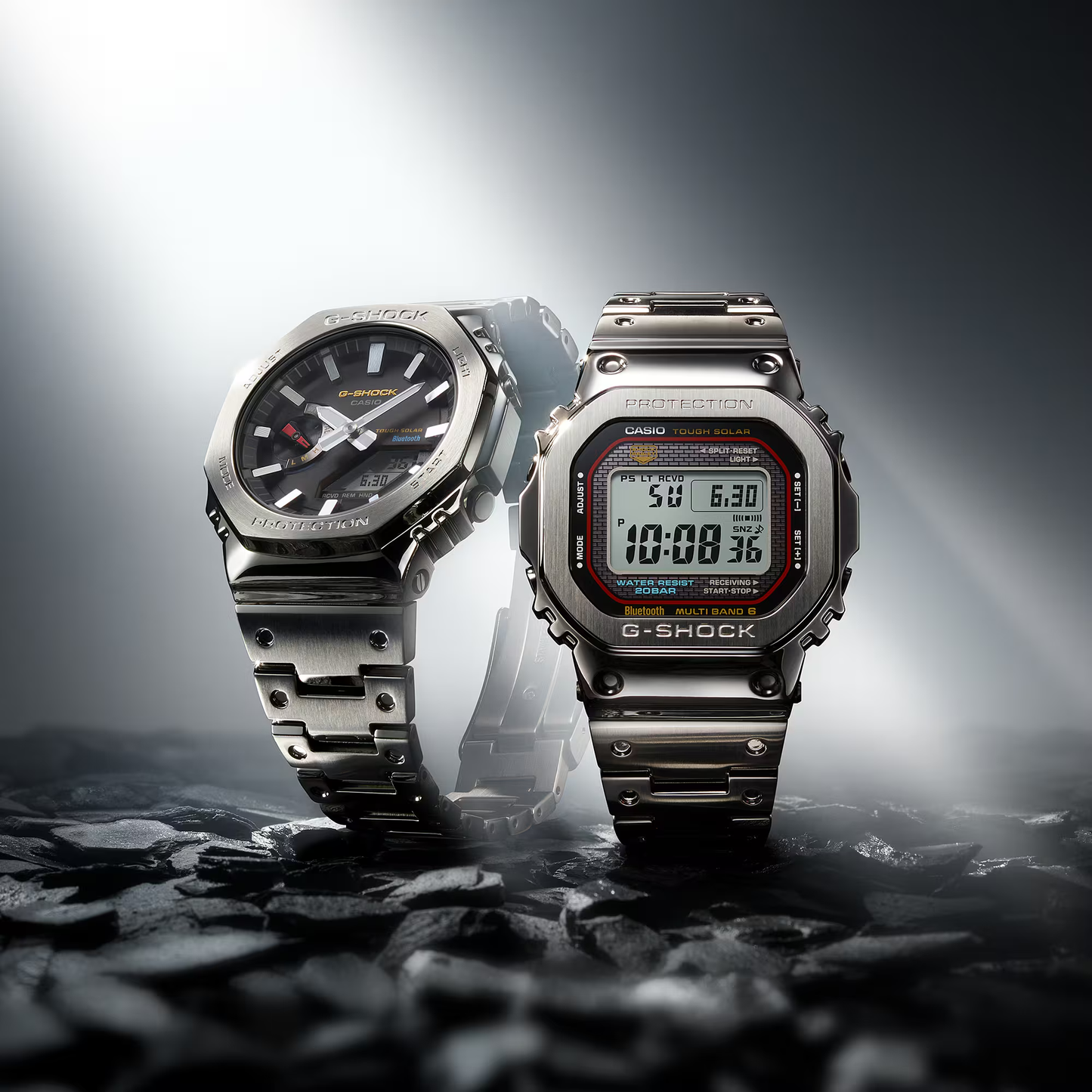 Casio G-SHOCK Full Metal GMWB5000D-1C – iconic DW5000C reimagined in stainless steel with Bluetooth, Tough Solar, 200m water resistance, and premium Japanese craftsmanship.