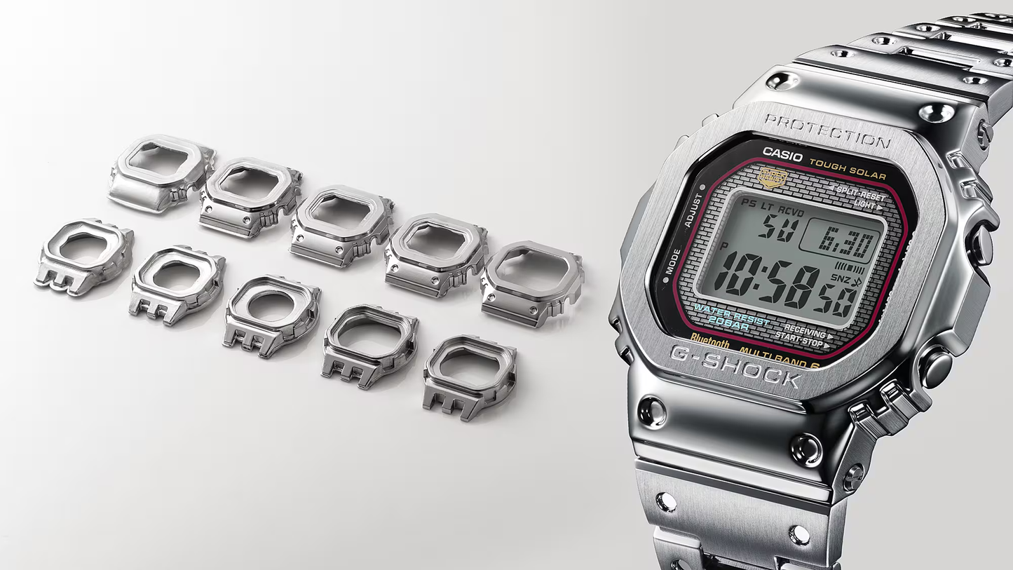 Casio G-SHOCK Full Metal GMWB5000D-1C – iconic DW5000C reimagined in stainless steel with Bluetooth, Tough Solar, 200m water resistance, and premium Japanese craftsmanship.