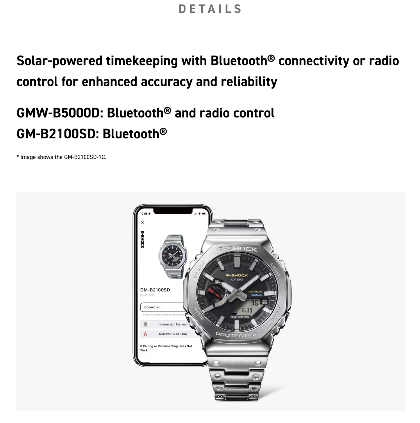 Casio G-SHOCK Full Metal GMWB5000D-1C – iconic DW5000C reimagined in stainless steel with Bluetooth, Tough Solar, 200m water resistance, and premium Japanese craftsmanship.