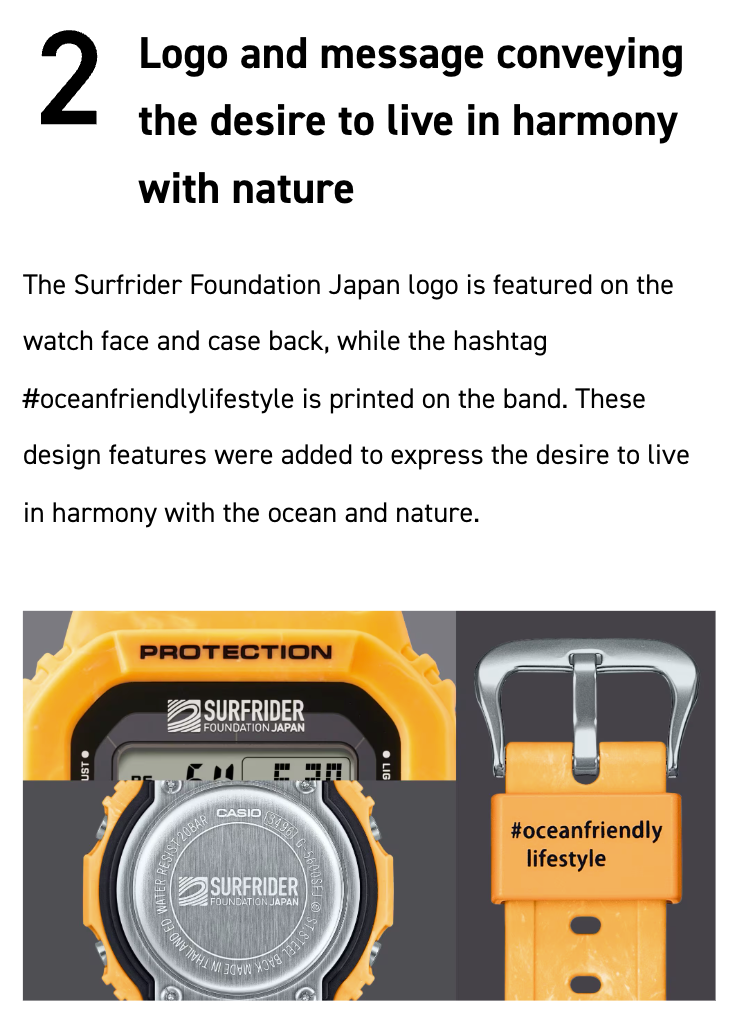 Casio G-SHOCK 5600 Series G5600SFJ-9 – Surfrider Foundation Japan collab in sunrise yellow-beige, bio-based resin, Tough Solar, 200m water resistance, and eco-friendly design.