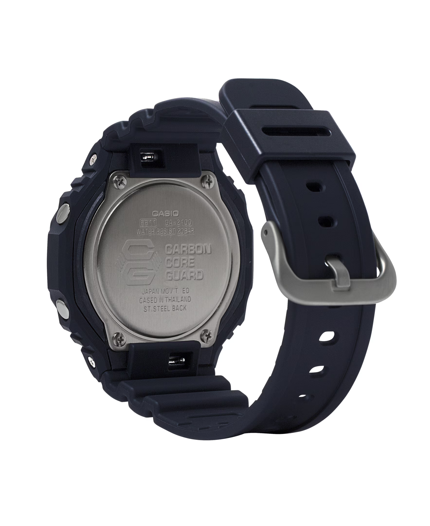 Casio G-SHOCK GA-2100 Series GA2100-1A1 – iconic all-black ‘CasiOak’ with slim 11.8mm case, Carbon Core Guard structure, dual LED lights, and 200m water resistance.