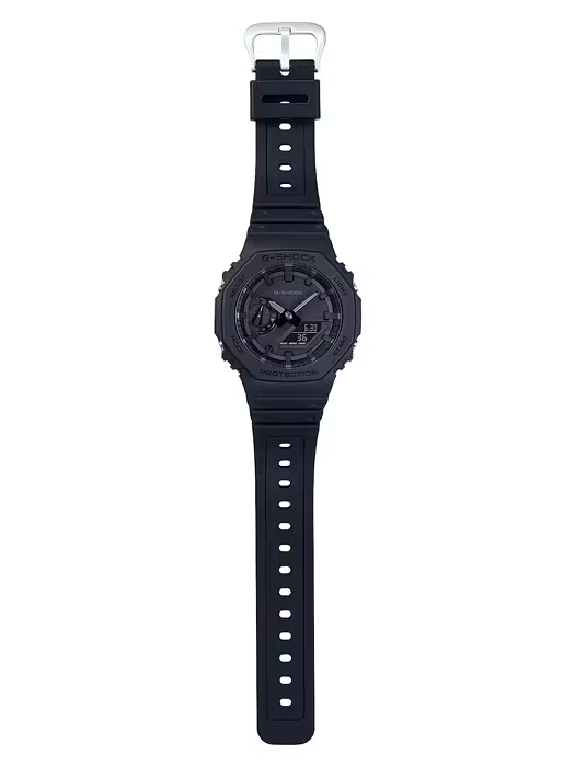 Casio G-SHOCK GA-2100 Series GA2100-1A1 – iconic all-black ‘CasiOak’ with slim 11.8mm case, Carbon Core Guard structure, dual LED lights, and 200m water resistance.