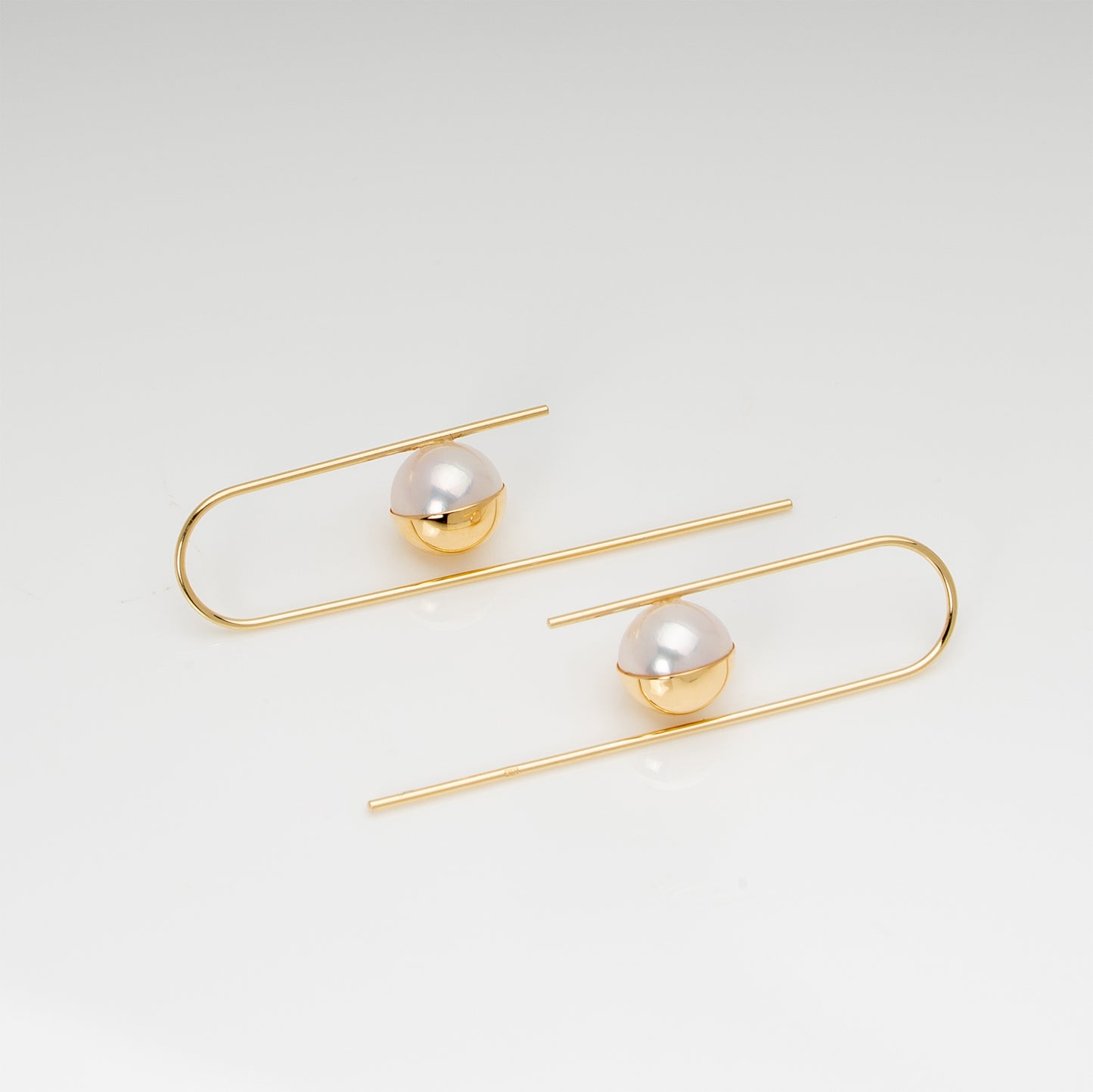 Kaze(風) Akoya Pearl Earrings - 18K Yellow Gold, 7mm White Rose Pearls, Handcrafted in Kofu, Japan