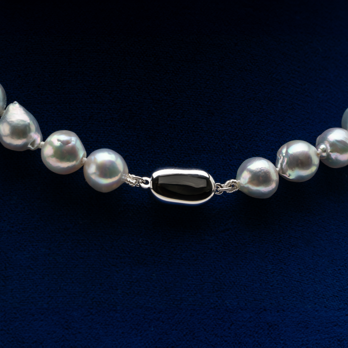 Akoya Pearl Strand Necklace - Natural Blue Gray Baroque, 9-9.5mm, 18-inch, 925 Sterling Silver Clasp, Hand-Selected from Japan