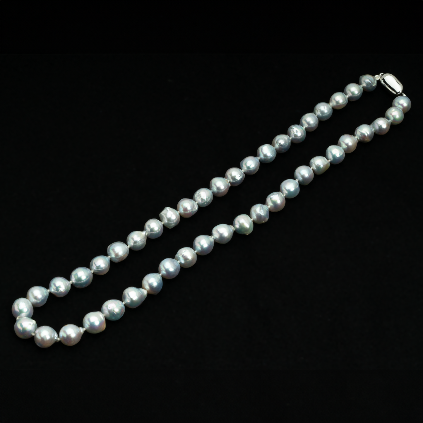 Akoya Pearl Strand Necklace - Natural Blue Gray Baroque, 9-9.5mm, 18-inch, 925 Sterling Silver Clasp, Hand-Selected from Japan